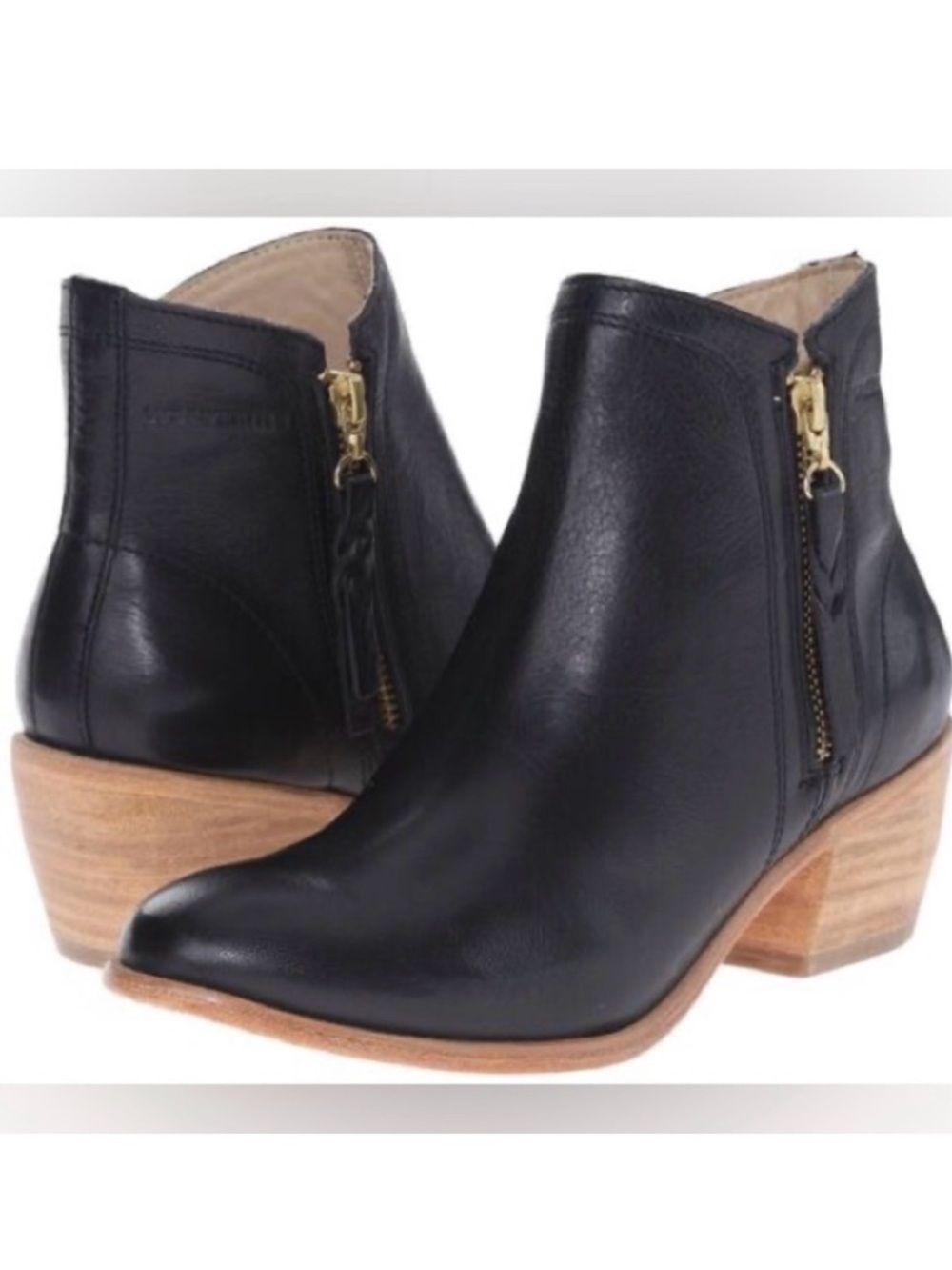 Wolverine 1883 Ella Boot Women’s Black Leather Stacked Heel Double Zip Size 9